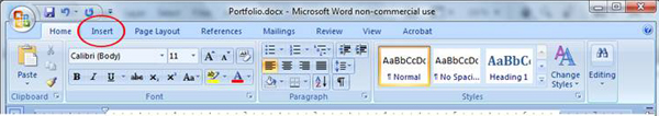 Click on the insert tab