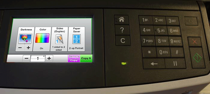 Eco-copy app on 4.3-inch multi-function printer