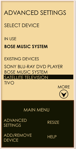 Jean's son can view the advanced settings for the TV