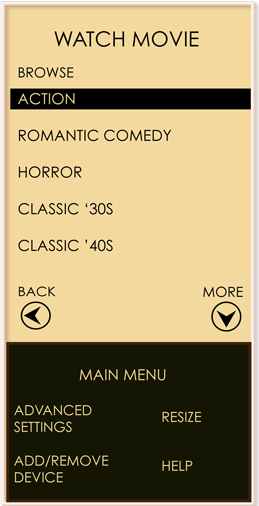 Xavier sees a category listing of movies, and will choose action since 'Die Harder' is an action movie.
