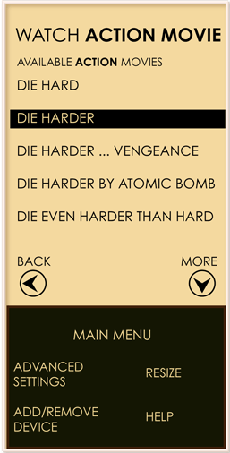 A listing of all action movies is shown.  One of them is 'Die Harder'.