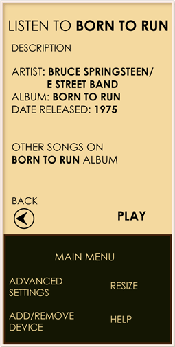 The Zen shows relevant information about the song selected.